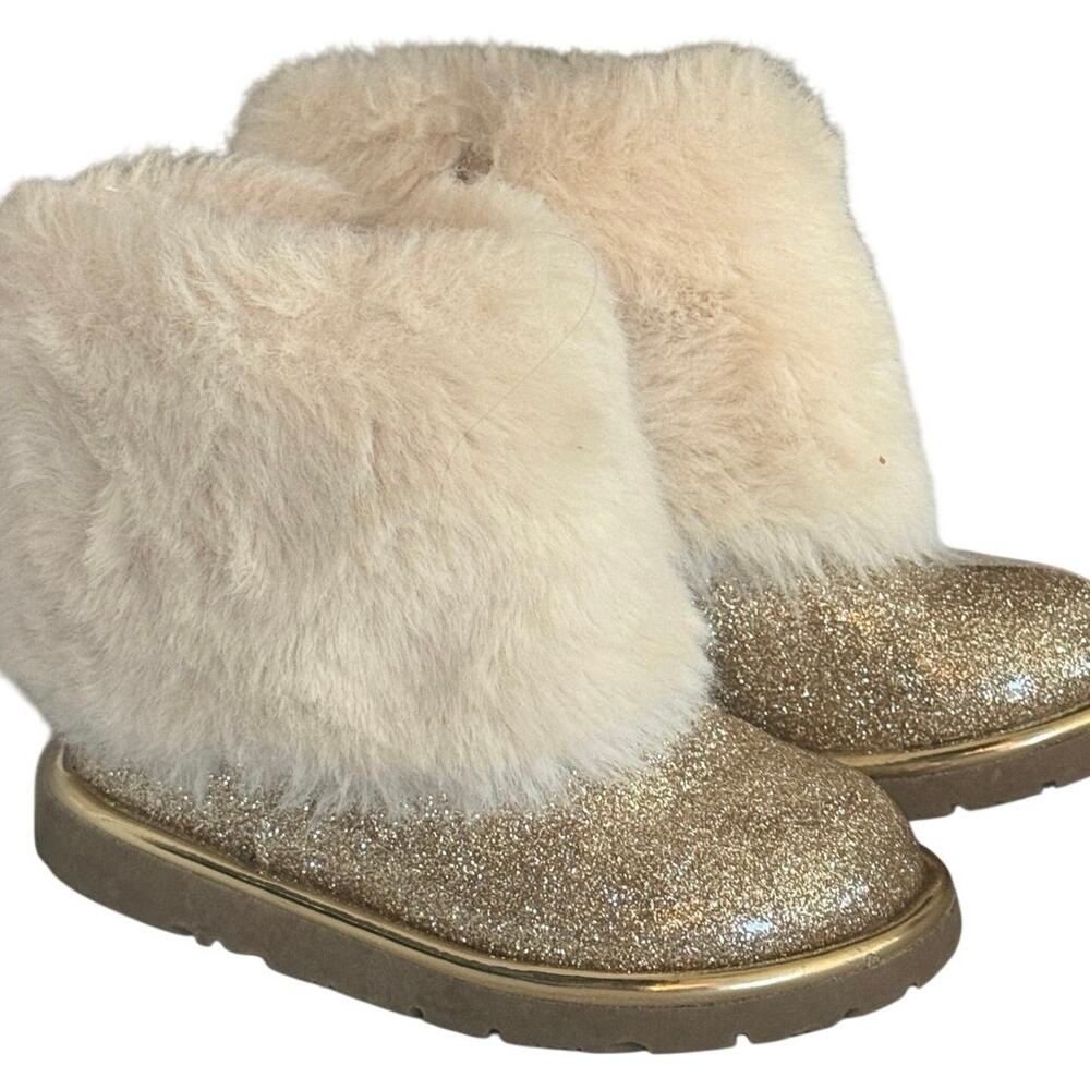 Harper Canyon Gold Glitter Faux Fur Winter Boots Toddler Girls Size 7C